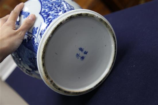 A pair of large Chinese blue and white baluster jars and covers, Kangxi marks, late 19th century, 41.5cm